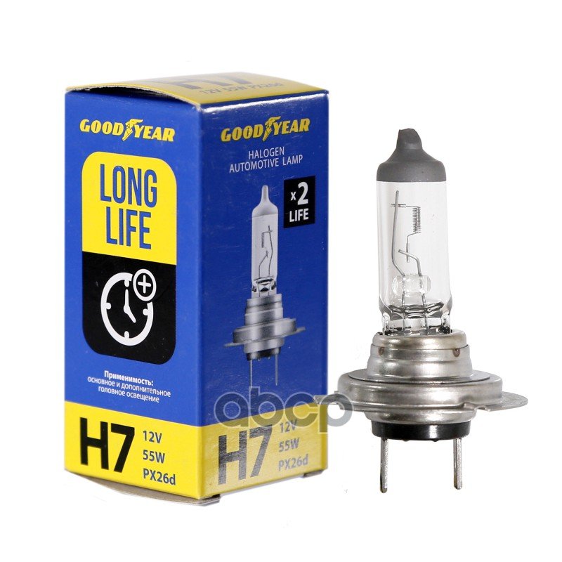 299 р. Лампа Галогеновая H7 12V  55W Goodyear Long Life Px26d (Gy017122) GOODYEAR арт. GY017122  с доставкой в г. Кемерово