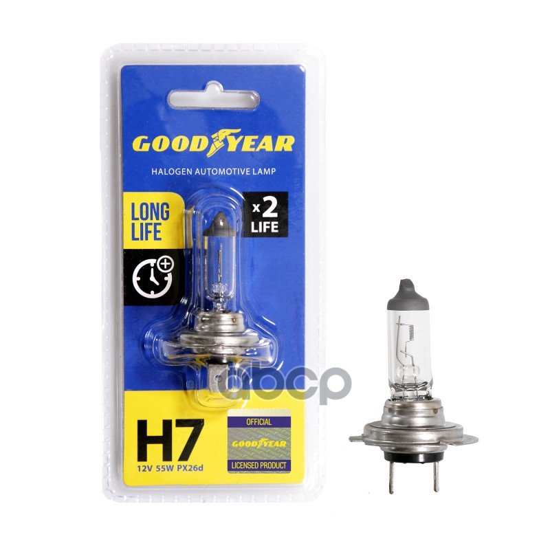 399 р. Лампа Галогеновая H7 12V  55W Goodyear Long Life Px26d (Блистер) (Gy017123) GOODYEAR арт. GY017123  с доставкой в г. Кемерово
