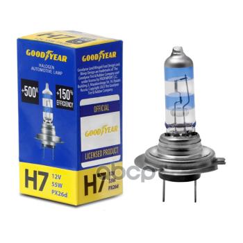 439 р. Лампа Галогеновая H7 12V  55W Goodyear Premium +150% Px26d (Gy017150) GOODYEAR арт. GY017150  с доставкой в г. Кемерово. Увеличить фотографию 1