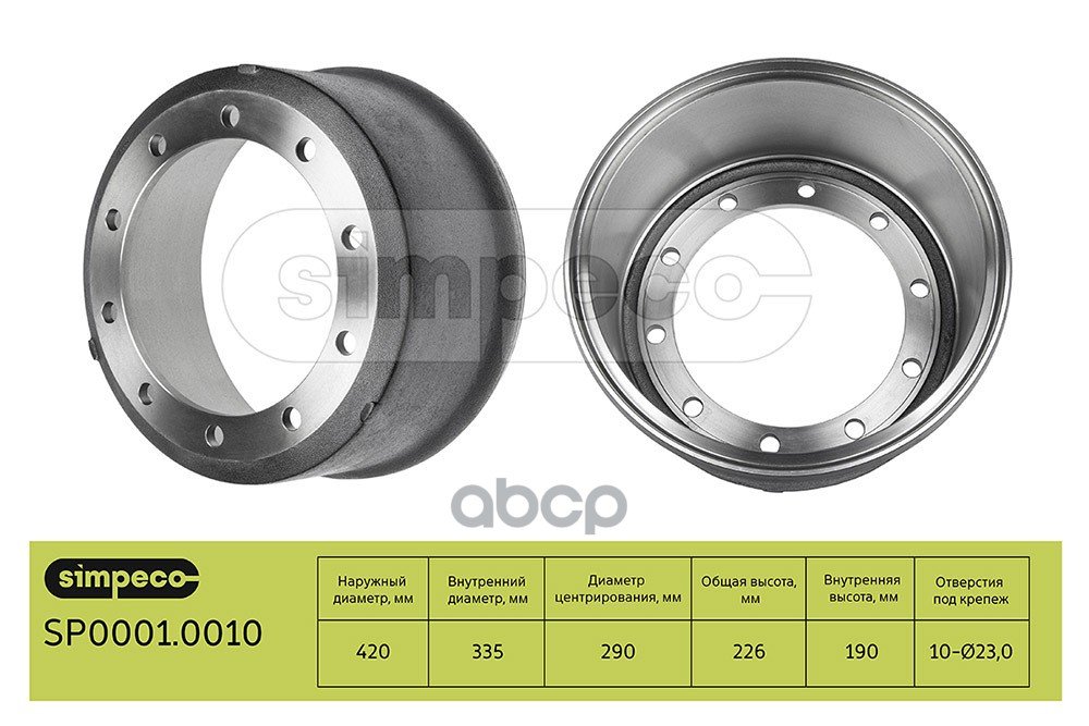 10 249 р. Барабан Тормозной Bpw Eco Maxx 420X184(180)X228 SIMPECO арт. SP00010010  с доставкой в г. Кемерово