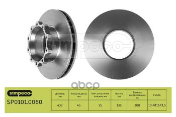 Диск Тормозной Man Tga 433(432)Х45х130 Pe036.122-00  81508030021 SIMPECO арт. SP01010060