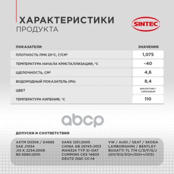 288 р. Антифриз Sintec Multi Freeze Универсальный  (1 Кг) -40*С (Фиолетово-Сиреневый) (990561) SINTEC арт. 990561  с доставкой в г. Кемерово. Увеличить фотографию 7