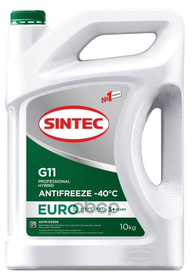 2 099 р. Антифриз Sintec Euro G11  (10 Кг) -40*С (Зелёный) (990571) SINTEC арт. 990571  с доставкой в г. Кемерово