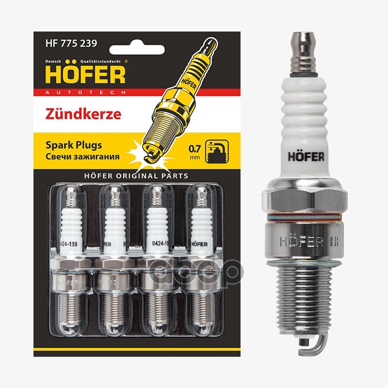 399 р. Свеча Hofer Hf 775 239 Для АМ Газ 3110,3302,2752 Дв.406 (0,7Мм, R) (К-Кт,4 Шт.) (Hf 775 239) HOFER арт. HF 775 239  с доставкой в г. Кемерово