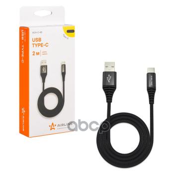 379 р. Кабель Для Зарядки Airline Usb - Type-C 2М, Черный Нейлоновый (Ach-C-48) AIRLINE арт. ACH-C-48  с доставкой в г. Кемерово. Увеличить фотографию 3