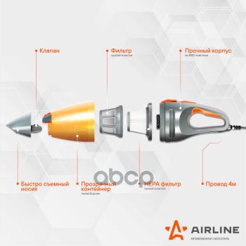 2 999 р. Пылесос АМ 12В 150 Вт  Airline Cyclone Turbo В Сумке AIRLINE арт. VCA-03  с доставкой в г. Кемерово. Увеличить фотографию 10