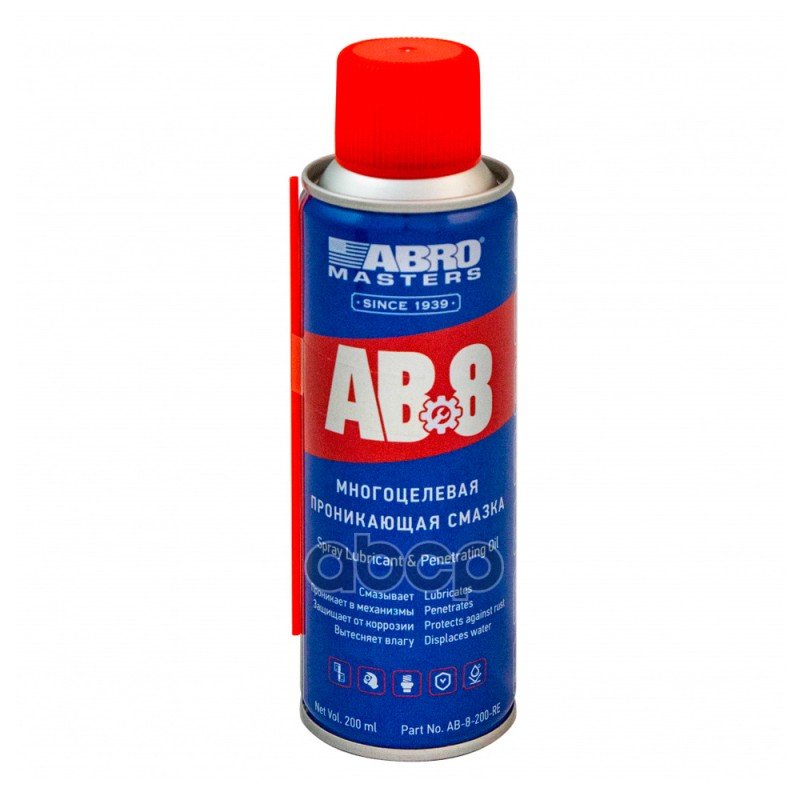 209 р. Смазка Универсальная Abro Masters Ab 8 Проникающая (200 Мл) Аэрозоль (Ab-8-200-R) ABRO арт. AB-8-200-R  с доставкой в г. Кемерово