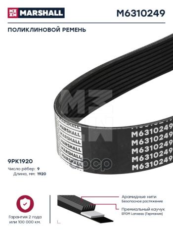 1 999 р. Ремень 9Рк1920 Mb Actros MARSHALL арт. M6310249  с доставкой в г. Кемерово. Увеличить фотографию 2