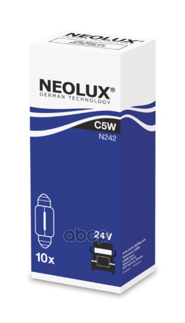 66 р. Лампа 24 V  5 W Neolux  Софитная (Осветит.салона,Номера,Багажника) Sv8.5-8-35 См Original (Nl-242) Neolux арт. N242  с доставкой в г. Кемерово