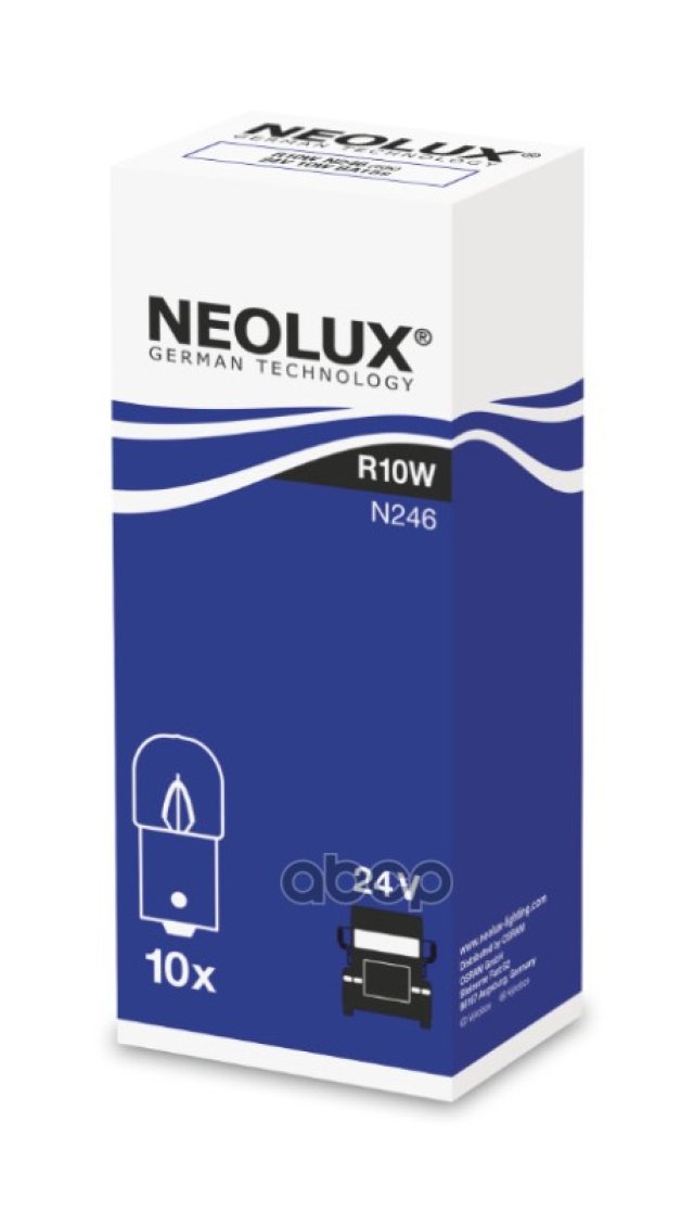 49 р. Лампа 24 V 10 W Neolux Original (Nl-246) Neolux арт. N246  с доставкой в г. Кемерово