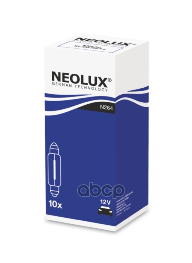 59 р. Лампа 12 V 10 W Neolux  Софитная (Осветит.салона,Номера,Багажник) Sv8.5-8-35 См Original (Nl-264) Neolux арт. N264  с доставкой в г. Кемерово