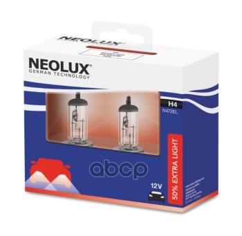 1 059 р. Лампа Галогеновая H4 12V  6055W Neolux Extra Light +50% P43t-38 (Кт-2Шт) Original (Nl-472El2) Neolux арт. N472EL-2SCB  с доставкой в г. Кемерово. Увеличить фотографию 1