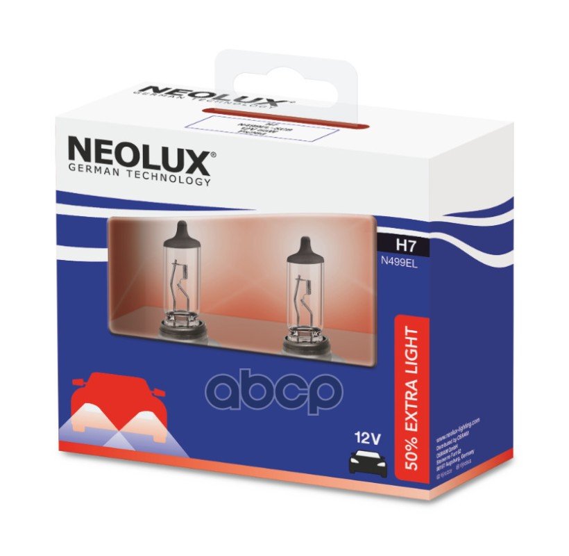 1 099 р. Лампа Галогеновая H7 12V  55W Neolux Extra Light +50% (Кт-2Шт) Original (Nl-499El2) Neolux арт. N499EL-2SCB  с доставкой в г. Кемерово