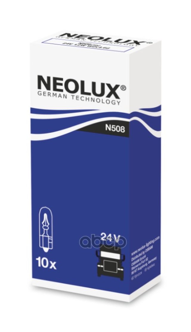 34 р. Лампа 24 V   1,2 W Neolux  (Приборная Панель) Без Цоколя W2*4.6D Original (Nl-508) Neolux арт. N508  с доставкой в г. Кемерово