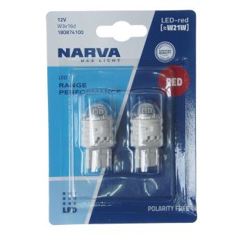 1 039 р. Лампа светодиодная 12V W21W W3x16d блистер (2шт.) LED Red RPL2 NARVA  с доставкой в г. Кемерово. Увеличить фотографию 1