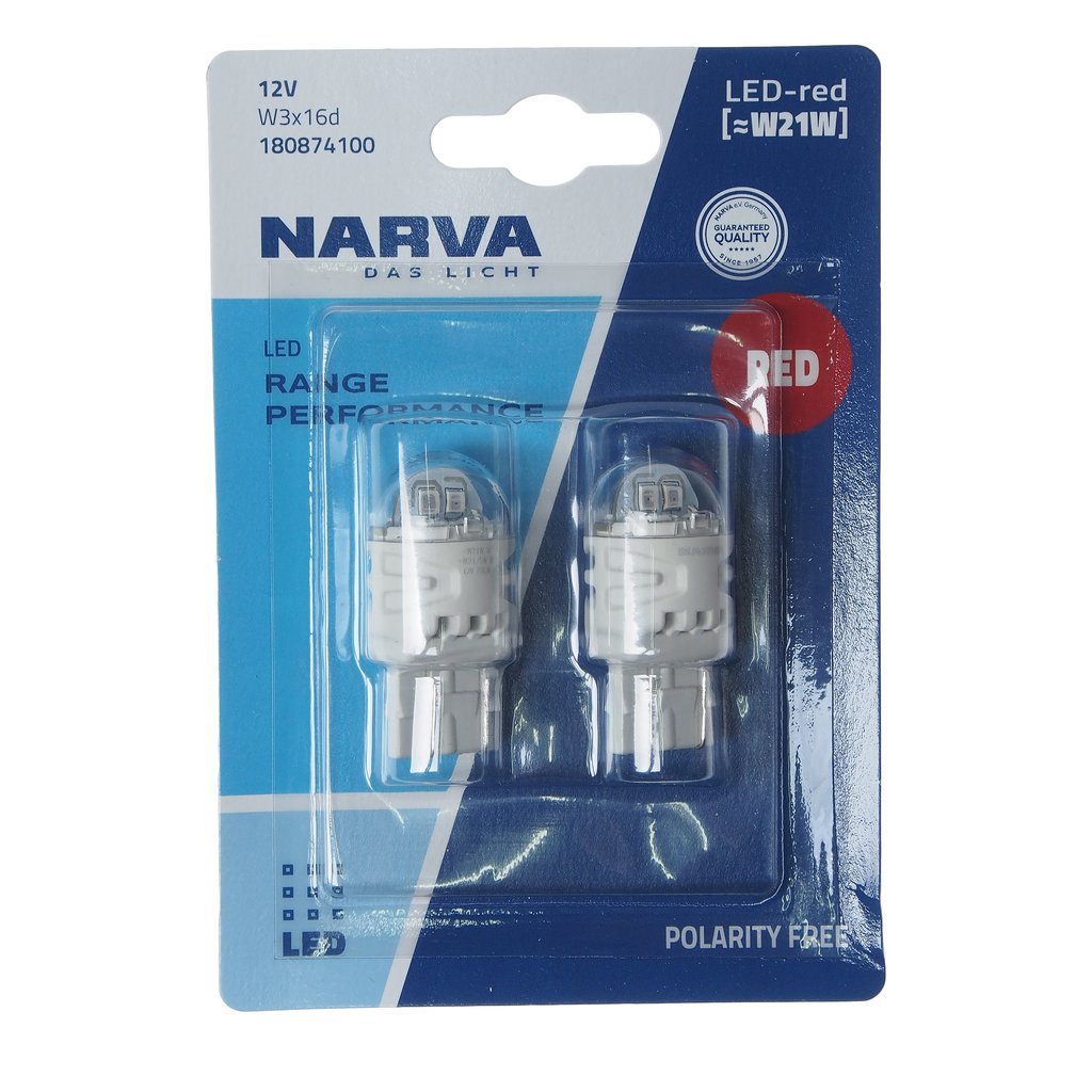 1 039 р. Лампа светодиодная 12V W21W W3x16d блистер (2шт.) LED Red RPL2 NARVA  с доставкой в г. Кемерово