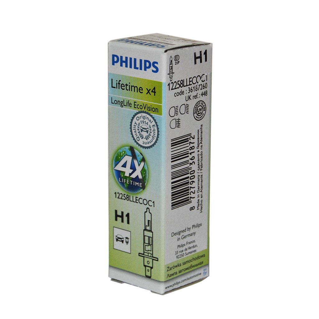 369 р. Лампа 12V H1 55W P14.5s 3100K Long Life EcoVision PHILIPS  с доставкой в г. Кемерово