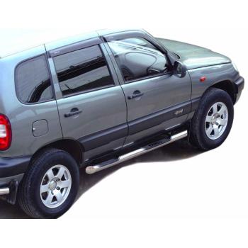 Пороги (труба люкс с проступью) (d 76) Техно Сфера Chevrolet Niva 2123 рестайлинг (2009-2020) (нержавейка)