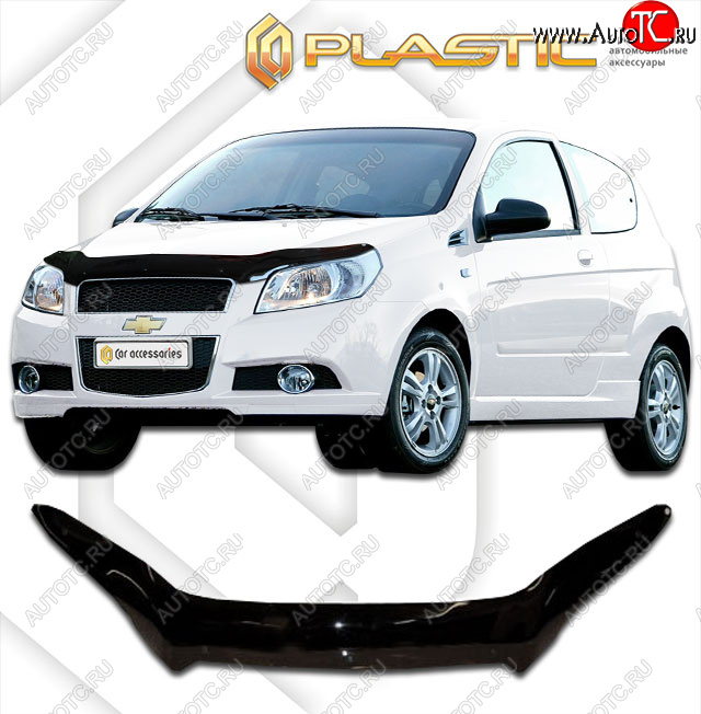 1 999 р. Дефлектор капота CA-Plastic  Chevrolet Aveo  T250 (2006-2011) хэтчбек 5 дв рестайлинг (classic черный, без надписи)  с доставкой в г. Кемерово