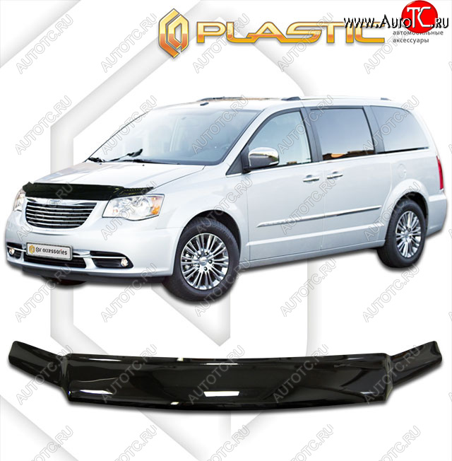 2 299 р. Дефлектор капота CA-Plastic  Chrysler Grand Voyager (2011-2016)  рестайлинг (classic черный, без надписи)  с доставкой в г. Кемерово