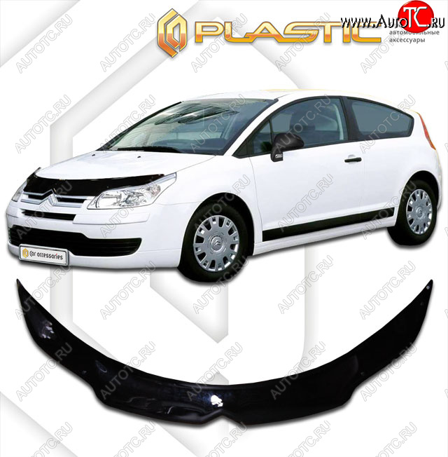 2 399 р. Дефлектор капота CA-Plastic  CITROEN C4 (2008-2011)  рестайлинг, хэтчбэк 3 дв.,  рестайлинг, хэтчбэк 5 дв. (classic черный, без надписи)  с доставкой в г. Кемерово