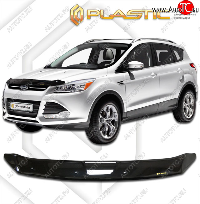 1 899 р. Дефлектор капота CA-Plastic Ford Escape 3 дорестайлинг (2012-2016) (classic черный, без надписи)  с доставкой в г. Кемерово