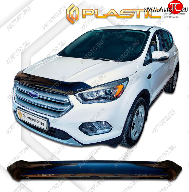 2 099 р. Дефлектор капота CA-Plastic  Ford Escape  3 (2016-2019) рестайлинг (classic черный, без надписи)  с доставкой в г. Кемерово