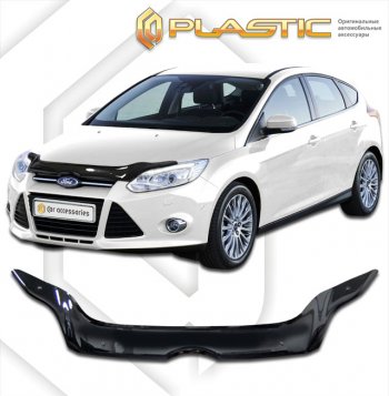 2 299 р. Дефлектор капота CA-Plastiс  Ford Focus  3 (2010-2015) хэтчбэк дорестайлинг (classic черный, без надписи)  с доставкой в г. Кемерово. Увеличить фотографию 1