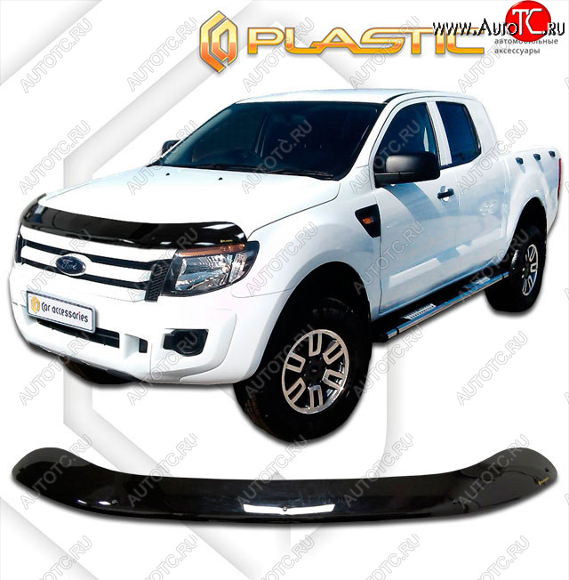 2 399 р. Дефлектор капота CA-Plastic  Ford Ranger  RapCab (2011-2016) дорестайлинг (classic черный, без надписи)  с доставкой в г. Кемерово