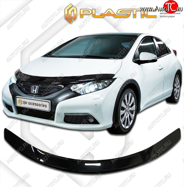 2 299 р. Дефлектор капота CA-Plastic  Honda Civic  FK2 (2011-2016) хэтчбэк 5 дв. (classic черный, без надписи)  с доставкой в г. Кемерово