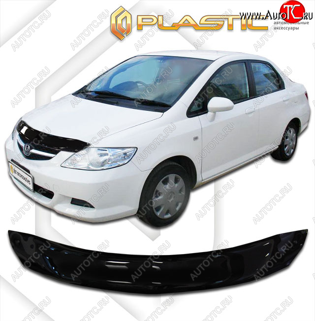 2 079 р. Дефлектор капота CA-Plastic  Honda Fit Aria  GD (2005-2009) рестайлинг седан (classic черный, без надписи)  с доставкой в г. Кемерово