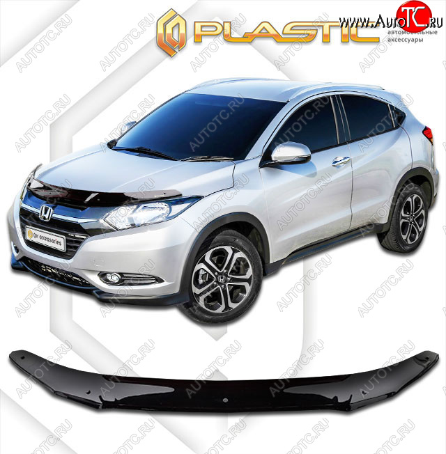 2 159 р. Дефлектор капота CA-Plastic  Honda HR-V  RU (2014-2018) дорестайлинг (classic черный, без надписи)  с доставкой в г. Кемерово