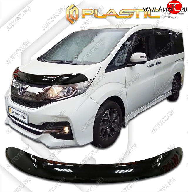 2 199 р. Дефлектор капота CA-Plastic  Honda StepWagon  5 RP1,RP2, RP3, RP4 (2015-2017) минивэн дорестайлинг (classic черный, без надписи)  с доставкой в г. Кемерово