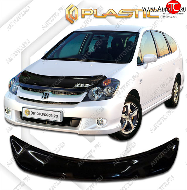 2 299 р. Дефлектор капота CA-Plastic  Honda Stream  1 RN2,RN4, RN1, RN3, RN5 (2003-2006) рестайлинг (classic черный, без надписи)  с доставкой в г. Кемерово