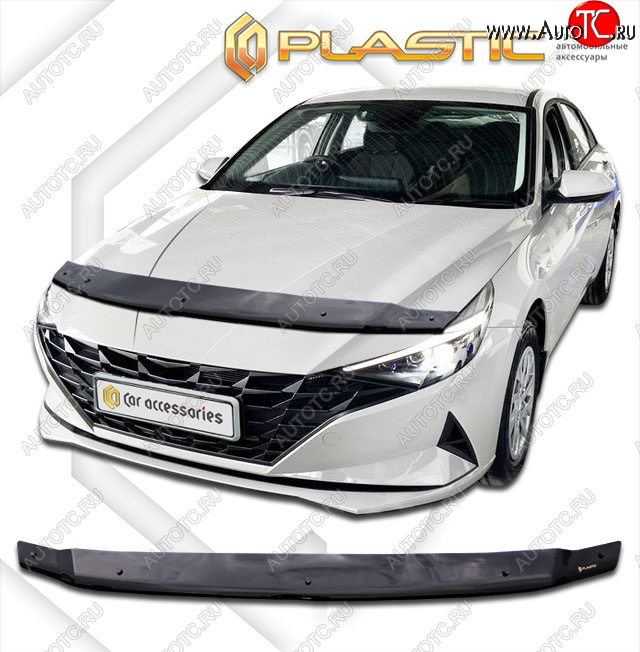 2 079 р. Дефлектор капота CA-Plastic  Hyundai Elantra  CN7 (2020-2023) (classic черный, без надписи)  с доставкой в г. Кемерово