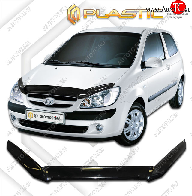 2 079 р. Дефлектор капота CA-Plastic  Hyundai Getz  TB (2005-2011) хэтчбэк 3 дв. рестайлинг (cерия Сlassic черный, без надписи)  с доставкой в г. Кемерово