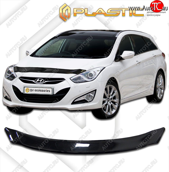 2 079 р. Дефлектор капота CA-Plastic  Hyundai I30  2 GD (2011-2017) дорестайлинг универсал, рестайлинг универсал (classic черный, без надписи)  с доставкой в г. Кемерово