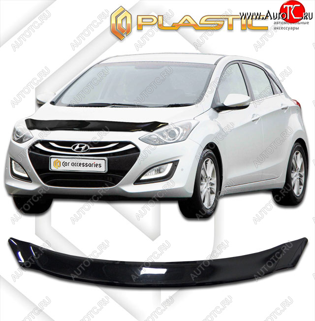 2 079 р. Дефлектор капота CA-Plastic  Hyundai I30  2 GD (2011-2017) дорестайлинг, хэтчбэк 5 дв., рестайлинг, хэтчбэк 5 дв. (classic черный, без надписи)  с доставкой в г. Кемерово