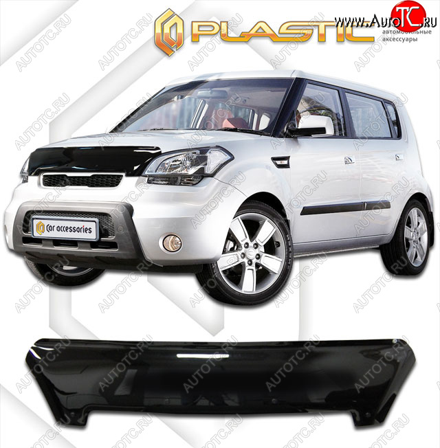 2 199 р. Дефлектор капота CA-Plastic  KIA Soul  AM (2011-2014) рестайлинг (classic черный, без надписи)  с доставкой в г. Кемерово