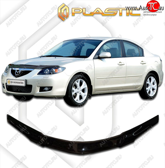 2 159 р. Дефлектор капота CA-Plastic  Mazda 3/Axela  BK (2003-2009) дорестайлинг седан, рестайлинг седан (Classic черный)  с доставкой в г. Кемерово