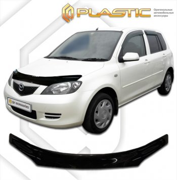 1 999 р. Дефлектор капота CA-Plastic  Mazda 2/Demio  DY (2002-2005) дорестайлинг (classic черный, без надписи)  с доставкой в г. Кемерово. Увеличить фотографию 1