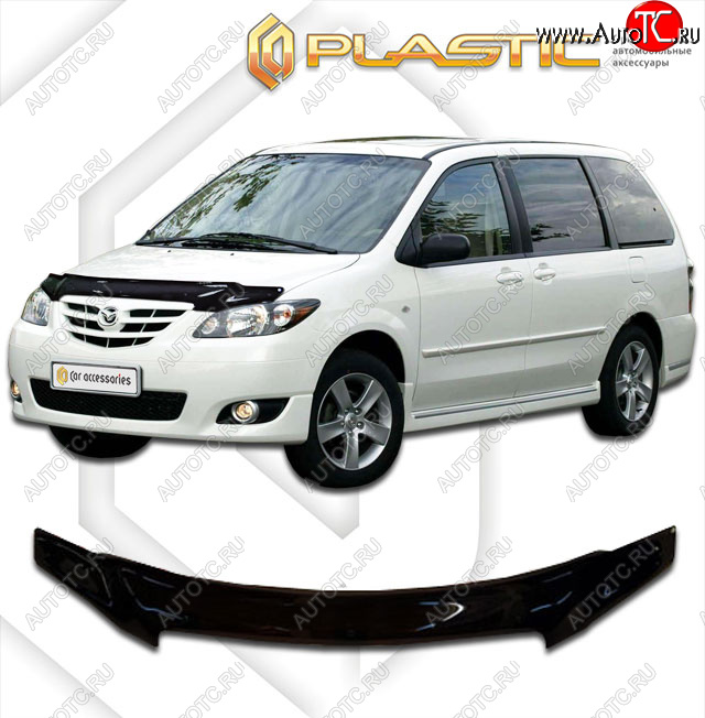 2 159 р.  Дефлектор капота CA-Plastic  Mazda MPV  LW (2003-2006) 2-ой рестайлинг (cерия Сlassic черный, без надписи)  с доставкой в г. Кемерово