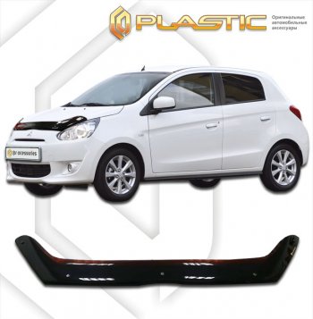 1 999 р. Дефлектор капота CA-Plastic  Mitsubishi Mirage  A03A (2012-2015) хэтчбэк 5 дв. дорестайлинг (classic черный, без надписи)  с доставкой в г. Кемерово. Увеличить фотографию 1