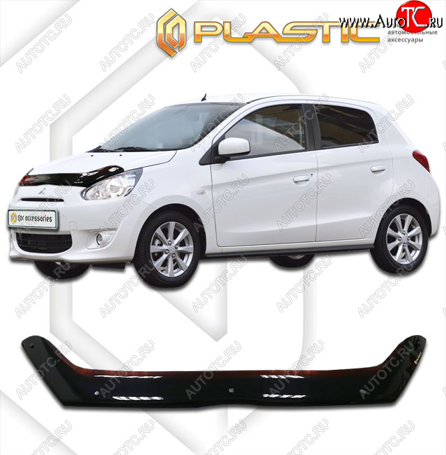 1 999 р. Дефлектор капота CA-Plastic  Mitsubishi Mirage  A03A (2012-2015) хэтчбэк 5 дв. дорестайлинг (classic черный, без надписи)  с доставкой в г. Кемерово