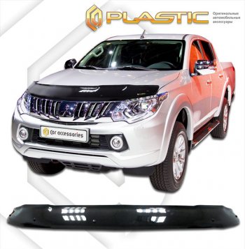 2 159 р. Дефлектор капота CA-Plastic  Mitsubishi Triton  KKKL (2015-2018) Double Cab дорестайлинг (classic черный, без надписи)  с доставкой в г. Кемерово. Увеличить фотографию 1