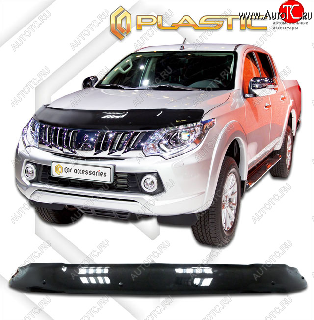 2 159 р. Дефлектор капота CA-Plastic  Mitsubishi Triton  KKKL (2015-2018) Double Cab дорестайлинг (classic черный, без надписи)  с доставкой в г. Кемерово