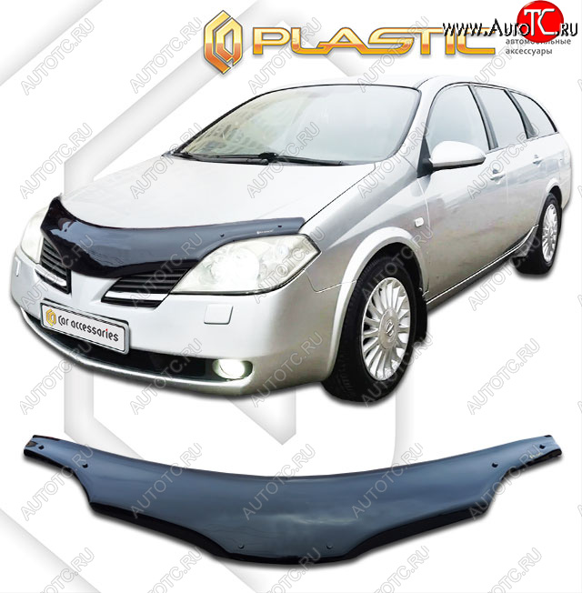 2 559 р. Дефлектор капота (РФ) CA-Plastic  Nissan Primera  3 универсал (2002-2008) P12 (classic черный, без надписи)  с доставкой в г. Кемерово