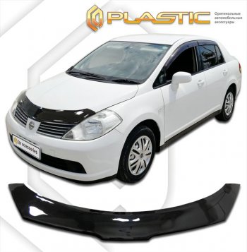 2 159 р. Дефлектор капота CA-Plastic  Nissan Tiida Latio  C11 (2004-2012) седан (classic черный, без надписи)  с доставкой в г. Кемерово. Увеличить фотографию 1