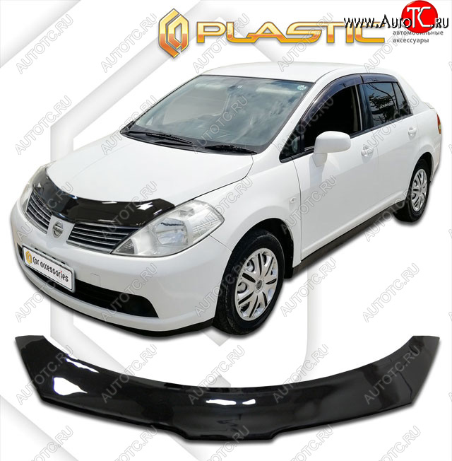 2 159 р. Дефлектор капота CA-Plastic  Nissan Tiida Latio  C11 (2004-2012) седан (classic черный, без надписи)  с доставкой в г. Кемерово