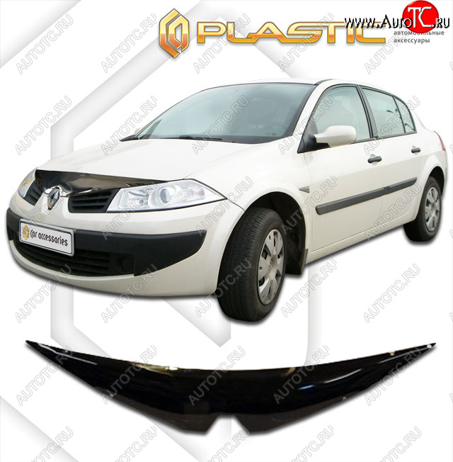 2 199 р. Дефлектор капота CA-Plastic  Renault Megane  седан (2006-2009)  рестайлинг (classic черный, без надписи)  с доставкой в г. Кемерово
